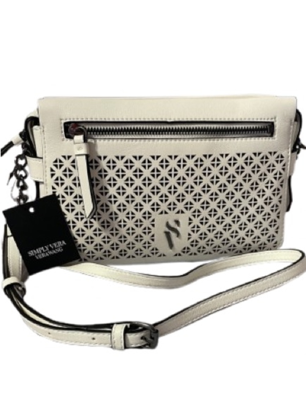 Simply Vera Vera Wang White Laser-Cut Geometric Design Sintra Crossbody NWT